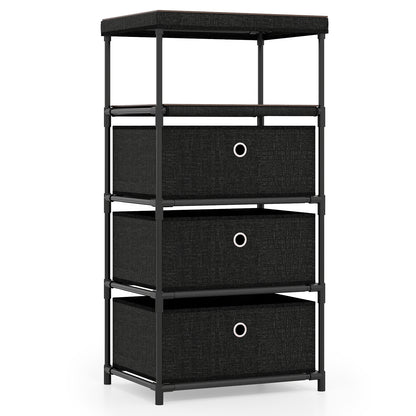 Dresser with 3/4 Drawers Fabric Storage Tower with Wood Top and Metal Frame