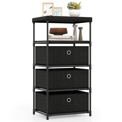 Dresser with 3/4 Drawers Fabric Storage Tower with Wood Top and Metal Frame