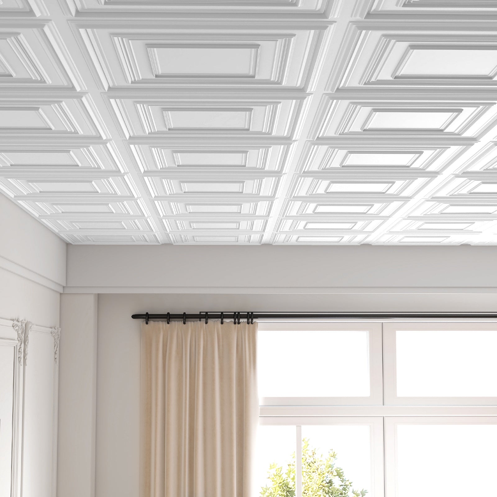 Drop Ceiling Tiles 24" x 24" PVC Ceiling Panels with 3D Decorative Patterns 12-Pack-White