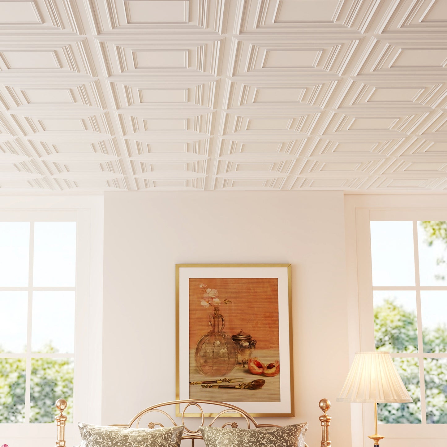 Drop Ceiling Tiles 24" x 24" PVC Ceiling Panels with 3D Decorative Patterns 24-Pack