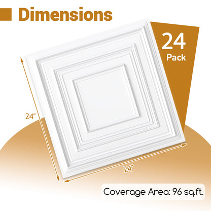 Drop Ceiling Tiles 24" x 24" PVC Ceiling Panels with 3D Decorative Patterns 24-Pack