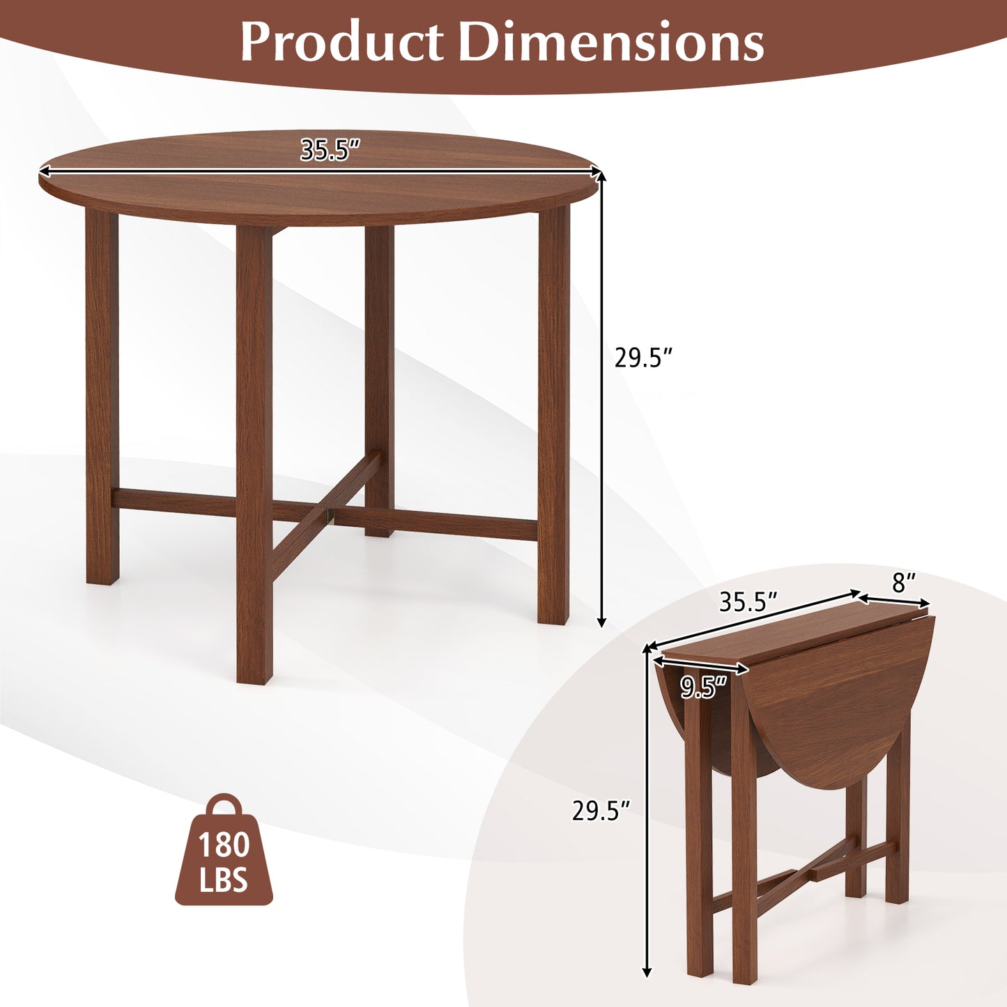 Dual Drop Leaf Dining Table for Small Spaces-Walnut