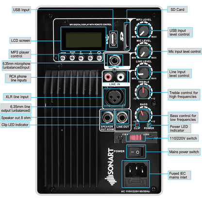 Dual 10 Inch 1600W Powered Mic Speaker Speakers with Bluetooth