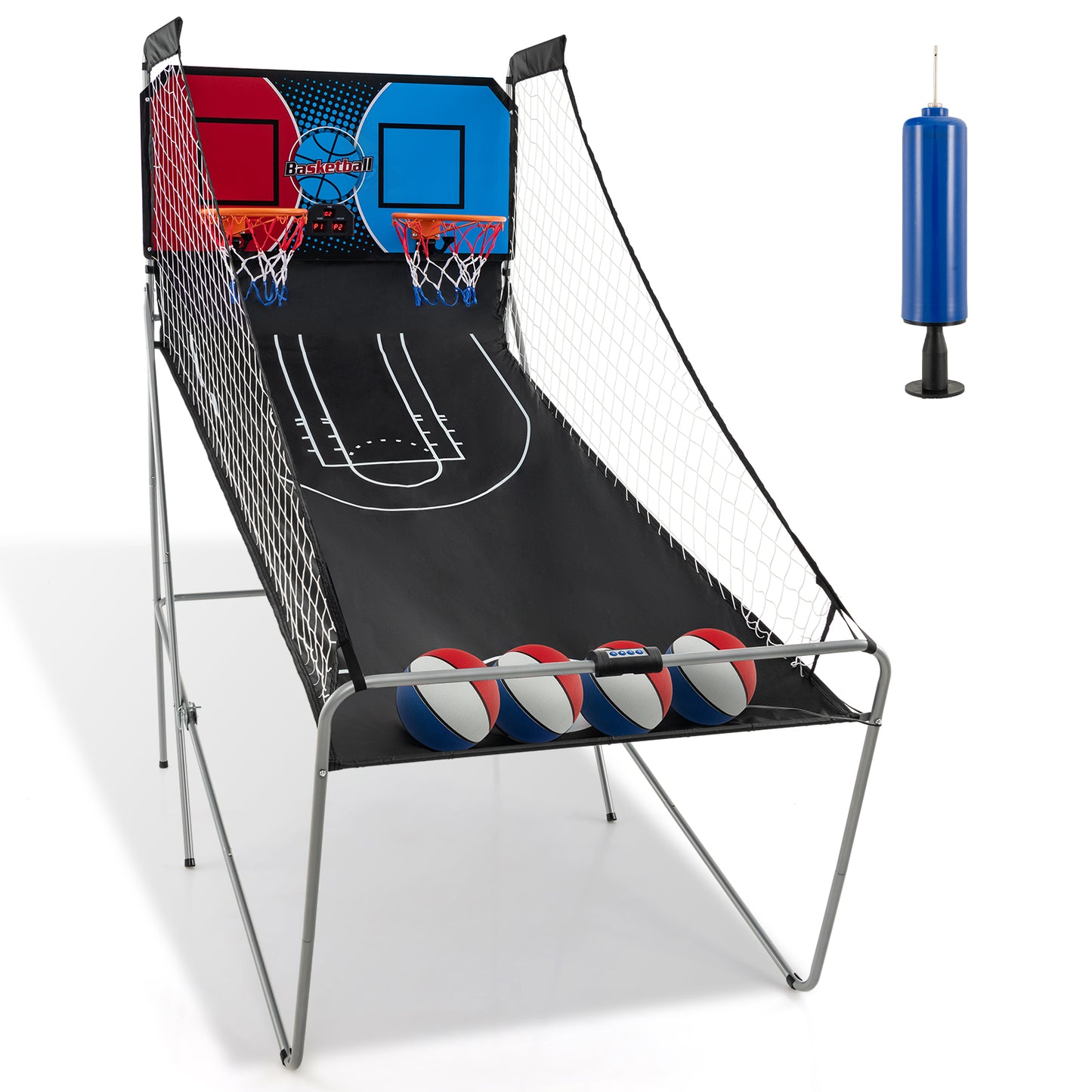 Dual Shot Basketball Arcade Game with 8 Game Modes and 4 Balls-White - Red