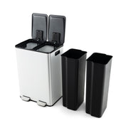 2 x 8 Gal Dual Compartment Trash Can-Silver - White