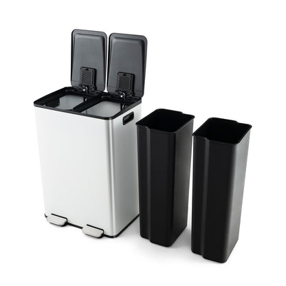 2 x 8 Gal Dual Compartment Trash Can-Silver - White