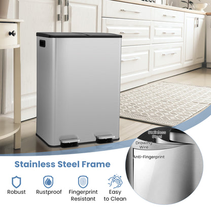 2 x 8 Gal Dual Compartment Trash Can-Silver