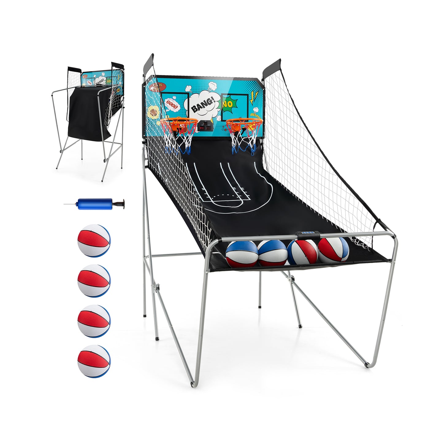 Dual Shot Basketball Arcade Game with 8 Game Modes and 4 Balls-White - Green