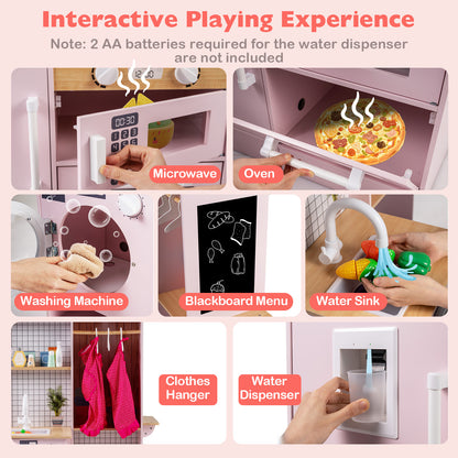 Dual-Sided Kids Play Kitchen with Water Dispenser and Range Hood for 3+ Years Old-Pink