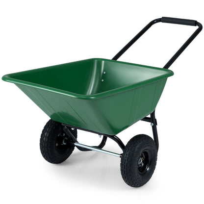 Dual-Wheel Wheelbarrow Garden Utility Cart with Pneumatic Tires-Green