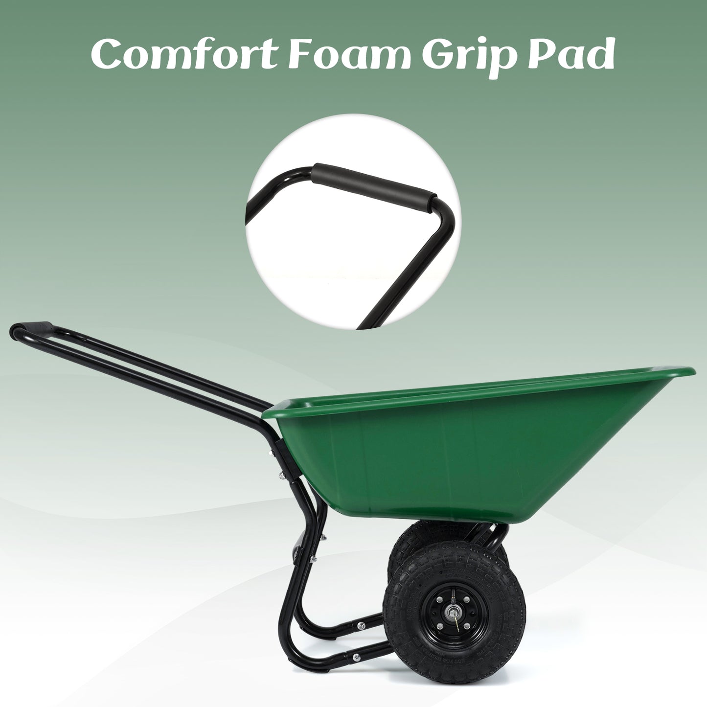 Dual-Wheel Wheelbarrow Garden Utility Cart with Pneumatic Tires-Green