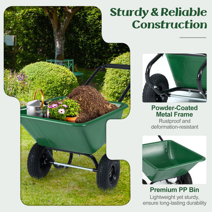 Dual-Wheel Wheelbarrow Garden Utility Cart with Pneumatic Tires-Green
