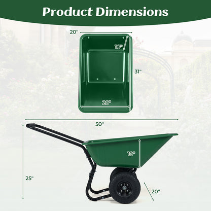 Dual-Wheel Wheelbarrow Garden Utility Cart with Pneumatic Tires-Green