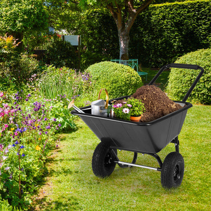 Dual-Wheel Wheelbarrow Garden Utility Cart with Pneumatic Tires-Black