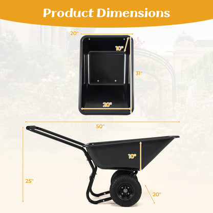 Dual-Wheel Wheelbarrow Garden Utility Cart with Pneumatic Tires-Black