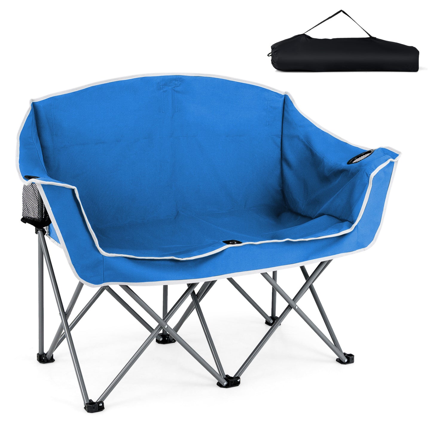 Duo Camping Chair Portable Oversized Loveseat with Armrests and Cup Holders-Green - Blue