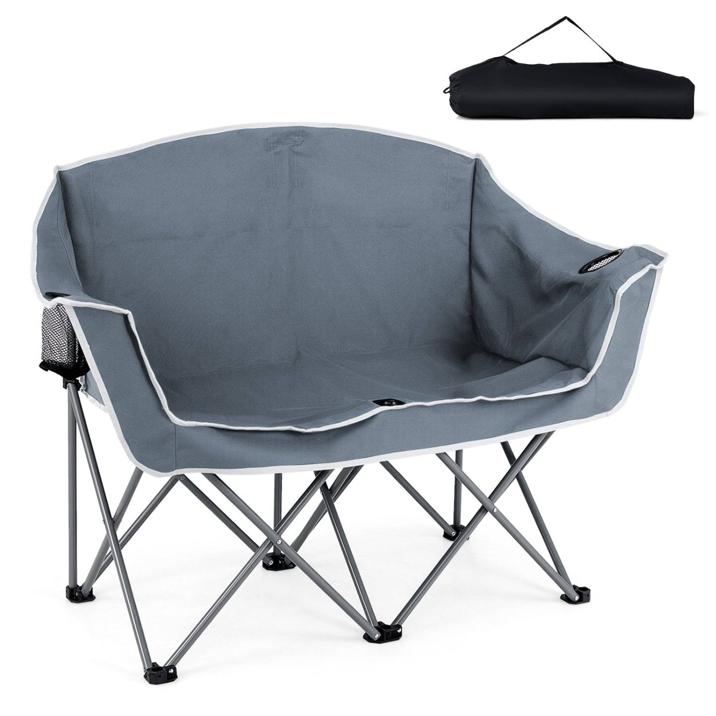 Duo Camping Chair Portable Oversized Loveseat with Armrests and Cup Holders-Green - Gray