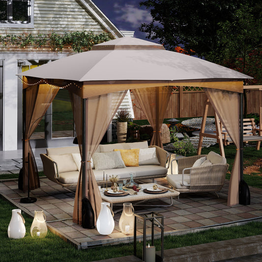 10 X 10 FT Heavy-Duty Patio Gazebo with Netting Walls and 4 Sandbags