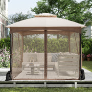 10 X 10 FT Heavy-Duty Patio Gazebo with Netting Walls and 4 Sandbags-Khaki