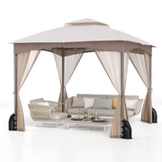10 X 10 FT Heavy-Duty Patio Gazebo with Netting Walls and 4 Sandbags-Khaki