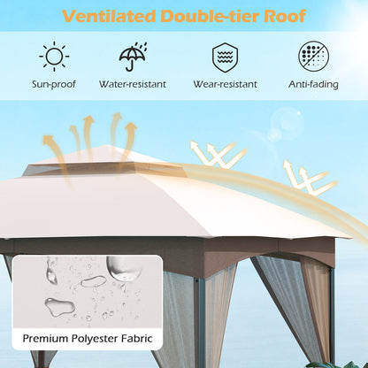 10 X 10 FT Heavy-Duty Patio Gazebo with Netting Walls and 4 Sandbags