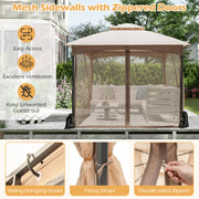 10 X 10 FT Heavy-Duty Patio Gazebo with Netting Walls and 4 Sandbags-Khaki