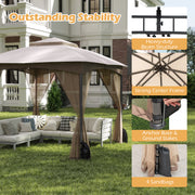 10 X 10 FT Heavy-Duty Patio Gazebo with Netting Walls and 4 Sandbags-Khaki