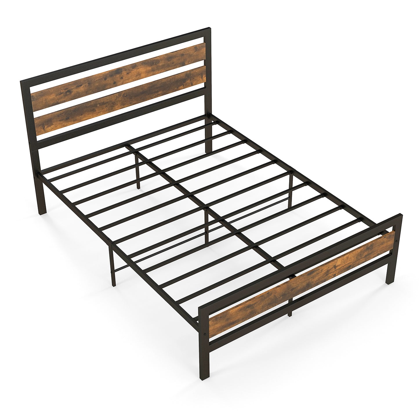 Full/Queen Industrial Bed Frame with Rustic Headboard and Footboard-Queen Size - Full Size
