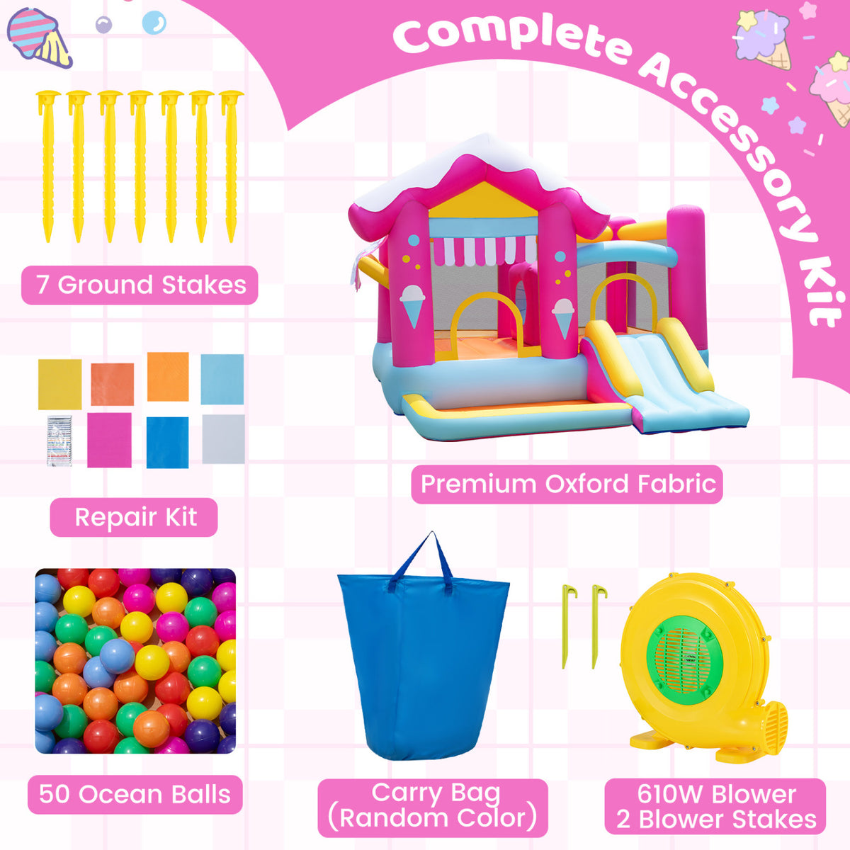 5-in-1 Inflatable Bounce House with Slide and Ball Pit