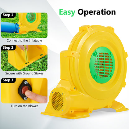 780W Bounce House Blower 1 HP Portable Air Pump Fan with Handle and Ground Stakes