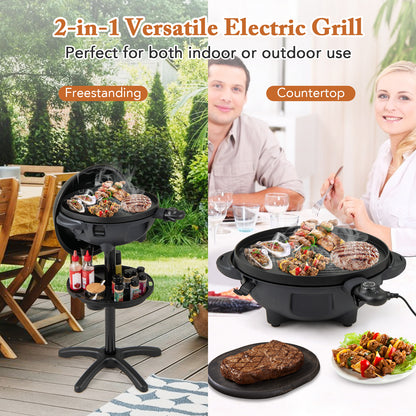 Electric BBQ Grill 1200W Indoor Outdoor Grill with 2-Zone Non-Stick Grilling Plate