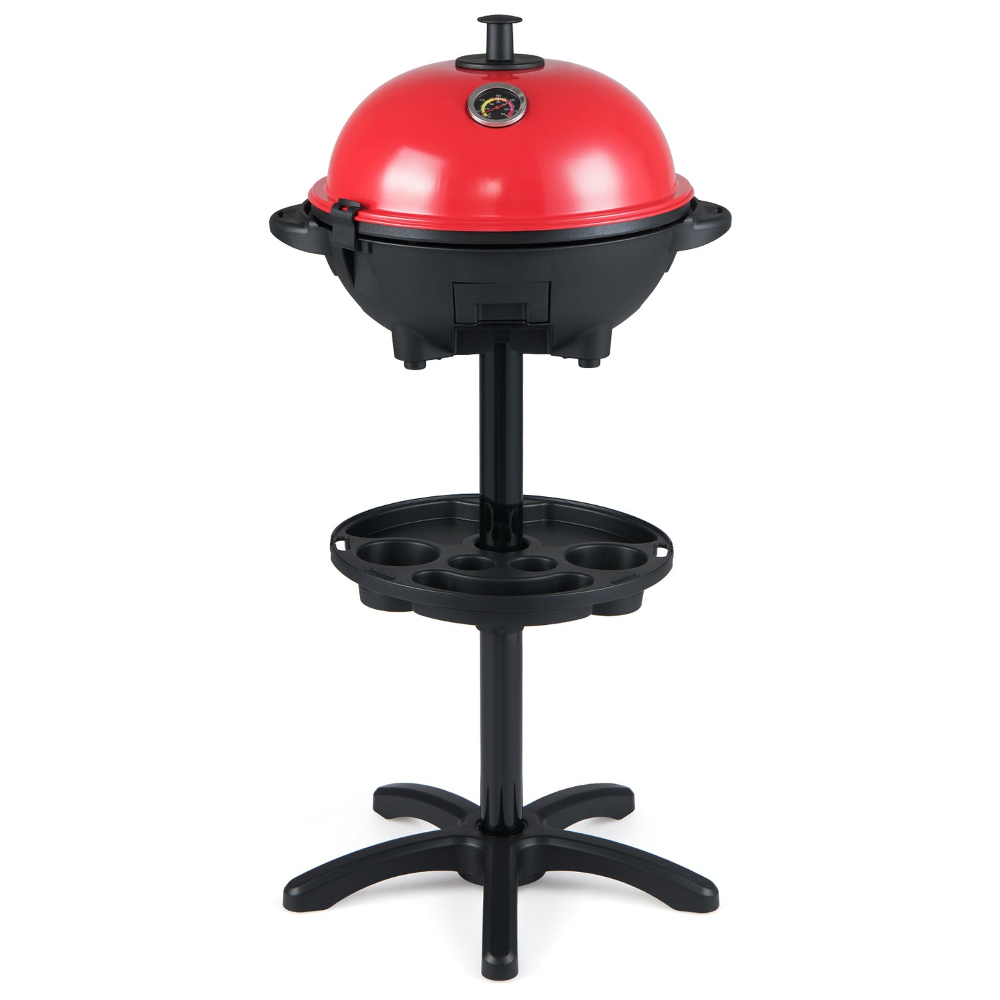 Electric BBQ Grill 1200W Indoor Outdoor Grill with 2-Zone Non-Stick Grilling Plate-Red - Red