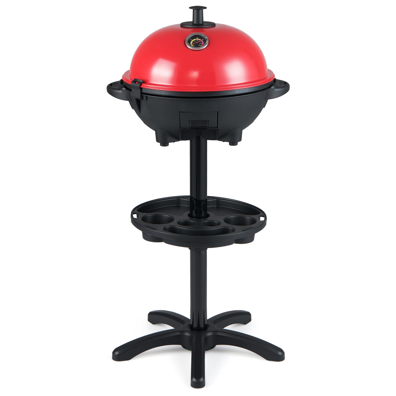 Electric BBQ Grill 1200W Indoor Outdoor Grill with 2-Zone Non-Stick Grilling Plate-Red - Red