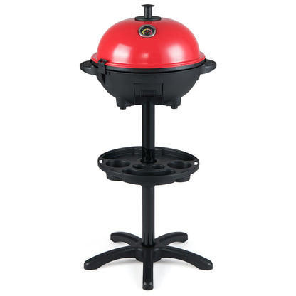 Electric BBQ Grill 1200W Indoor Outdoor Grill with 2-Zone Non-Stick Grilling Plate-Red - Red