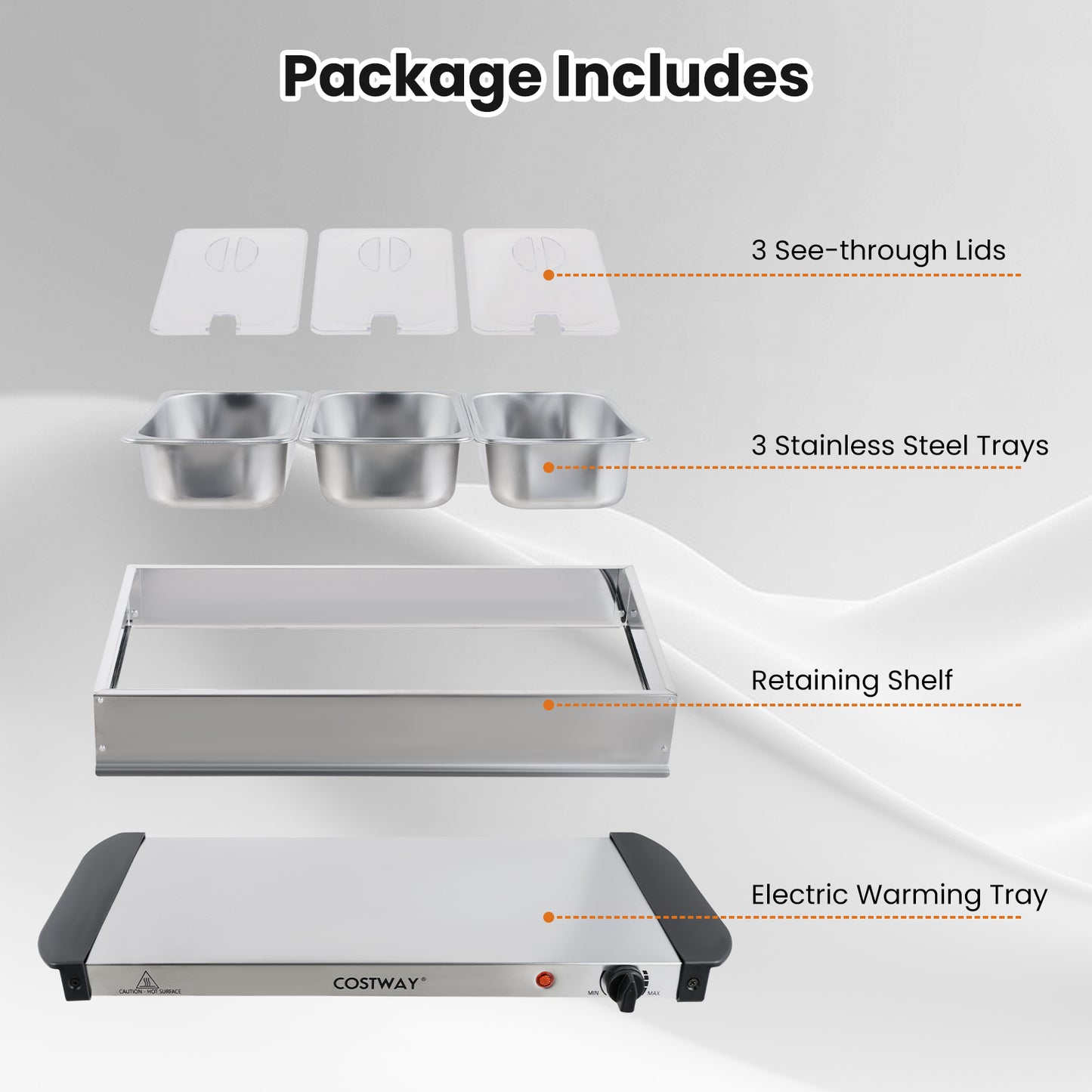 Electric Buffet Server Food Warmer with 3 Removable Trays