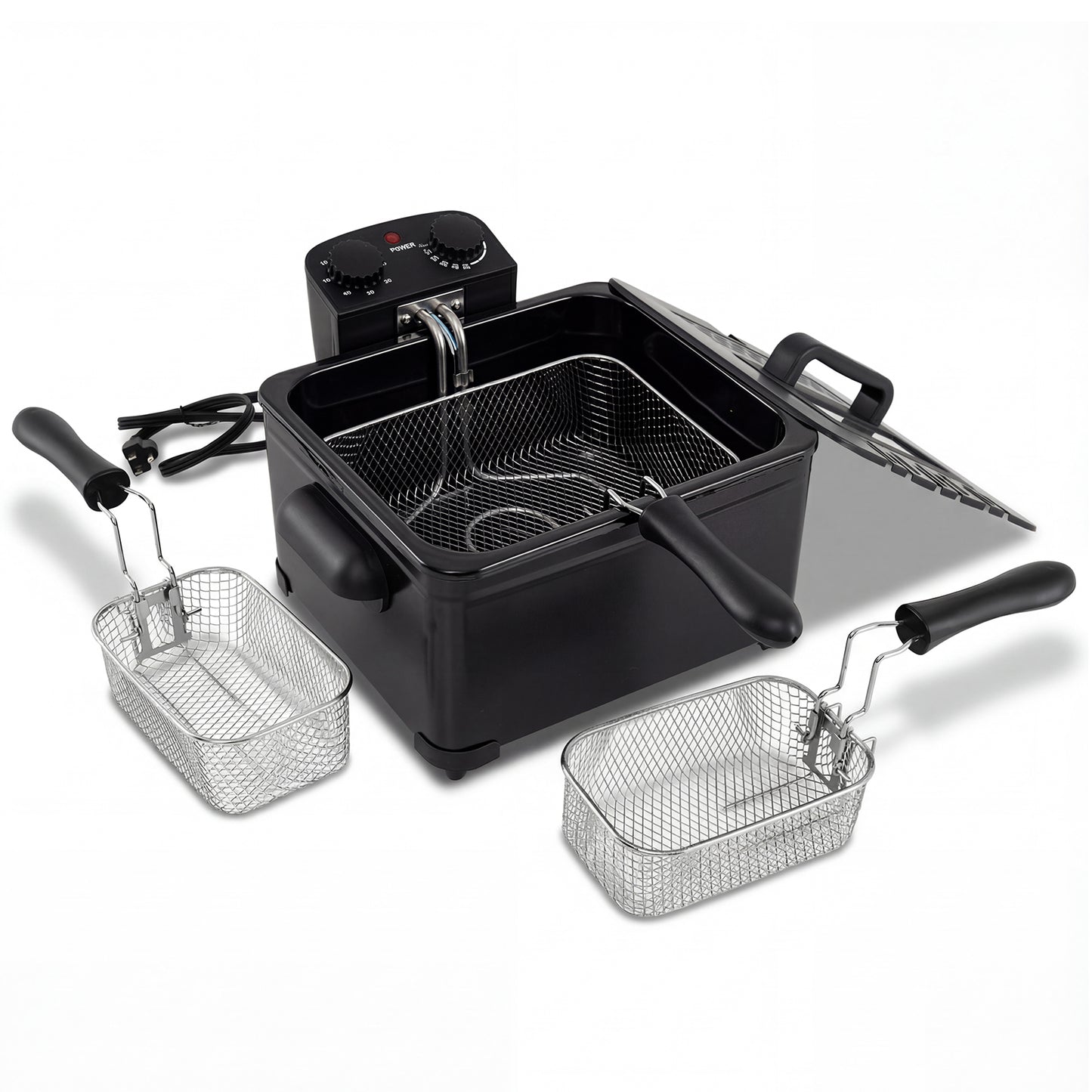 Electric Deep Fryer 5.3QT/21-Cup Stainless Steel 1700W with Triple Basket-Black - Black