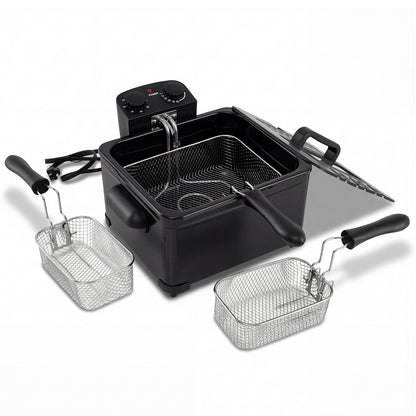 Electric Deep Fryer 5.3QT/21-Cup Stainless Steel 1700W with Triple Basket-Black - Black