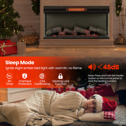 36 Inch 3-Sided 1500W Electric Fireplace with 7-Color Flame-Black