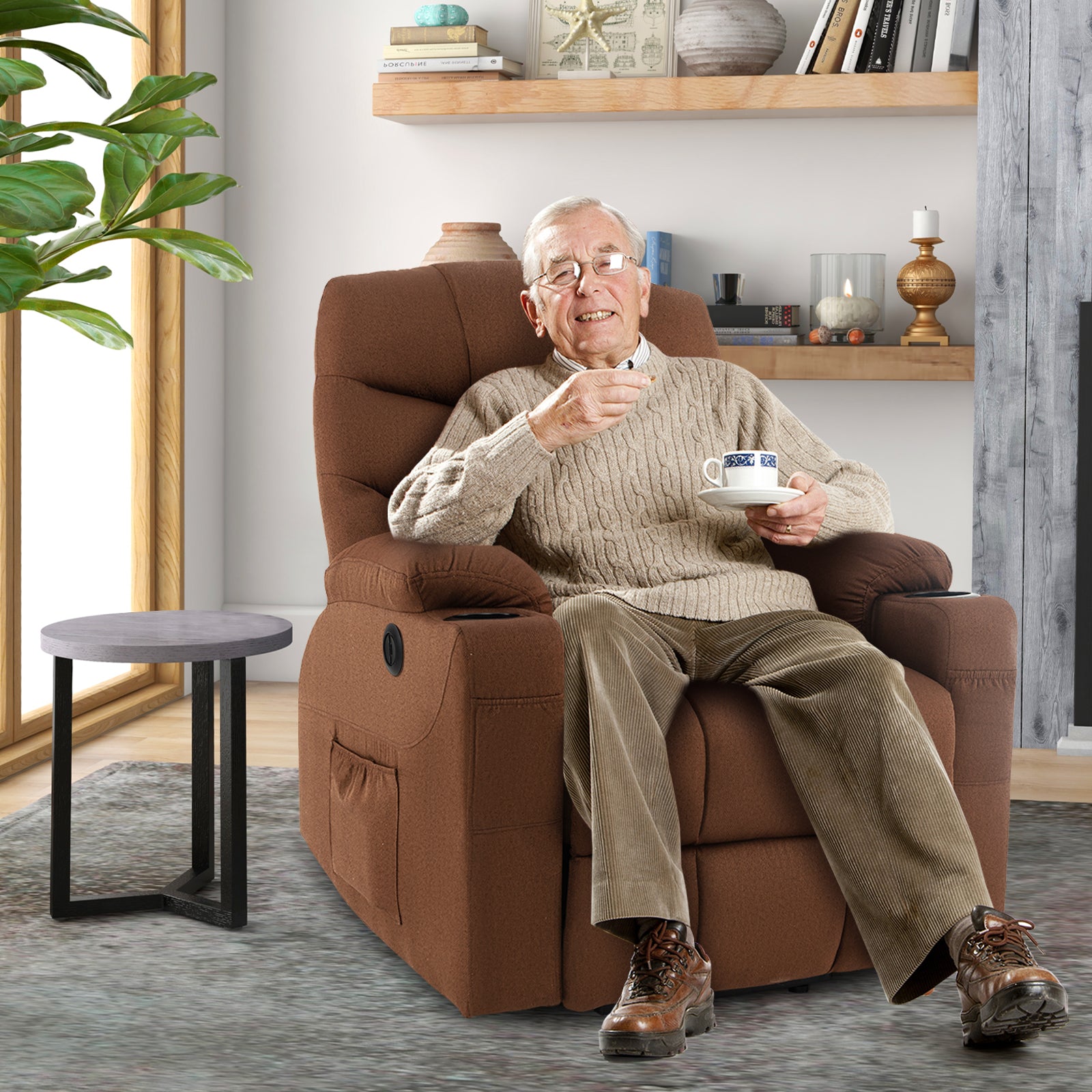 Electric Power Lift Recliner Chair with Adjustable Backrest and Footrest-Brown