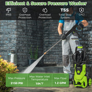 2150PSI Electric Pressure Washer 1.2GPM with 4 Quick Connect Nozzles and Foam Cannon-Green