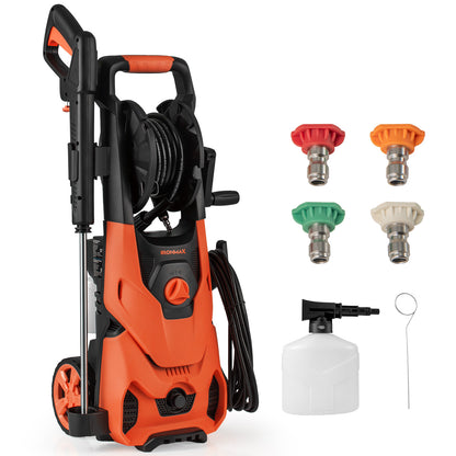 2150PSI Electric Pressure Washer 1.2GPM with 4 Quick Connect Nozzles and Foam Cannon-Orange - Orange
