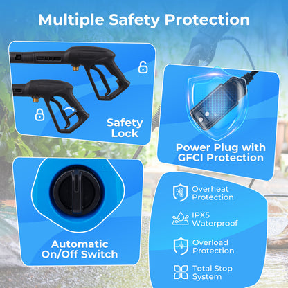 1900 PSI 1.8 GPM Electric Pressure Washer with 4 Quick Connect Nozzles-Blue
