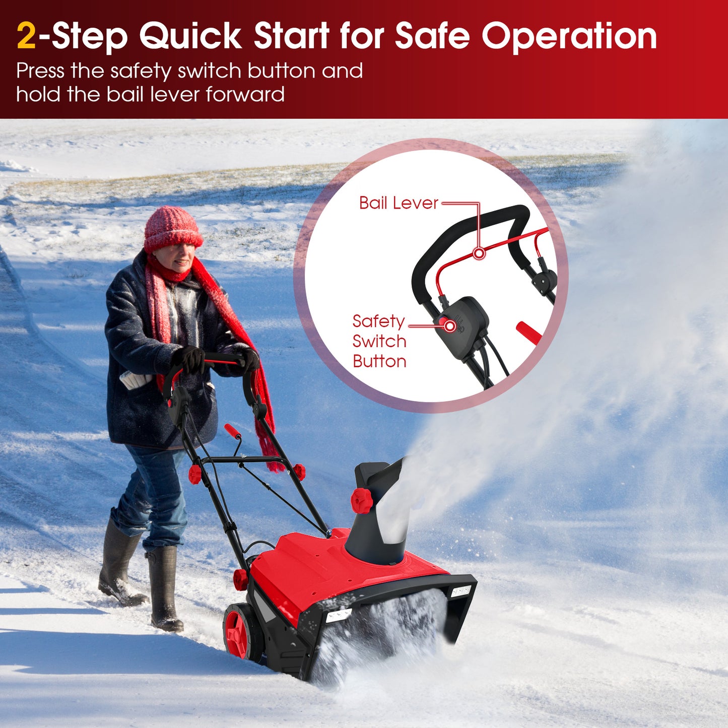 20 Inch 120V 15Amp Electric Snow Thrower with 180¬∞ Rotatable Chute-Red