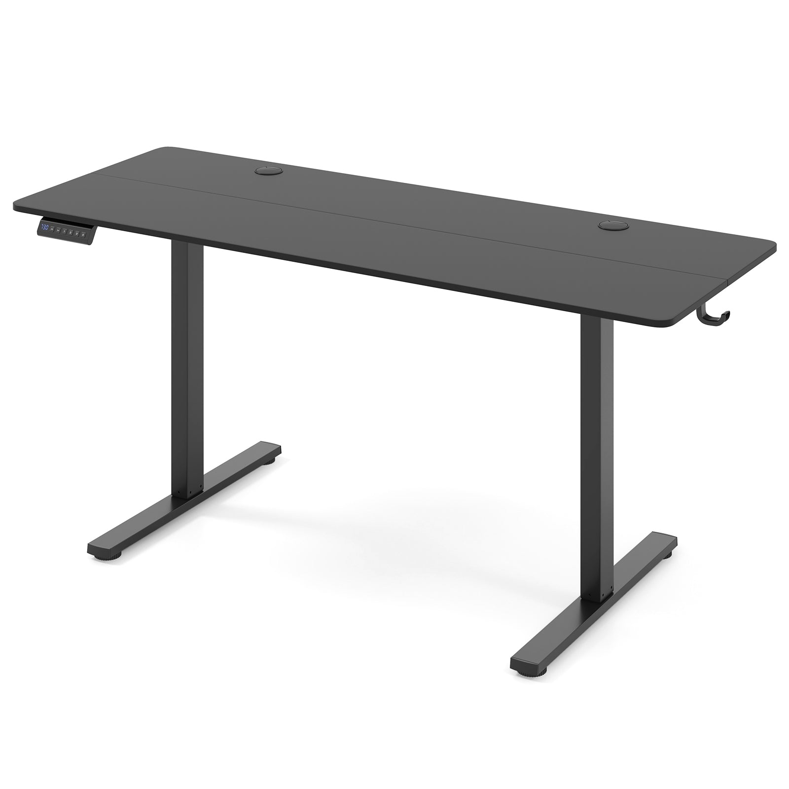 Electric Standing Desk with 3 Memory Heights and 2 Hanging Hooks and Cable Holes-Rustic Brown - Black