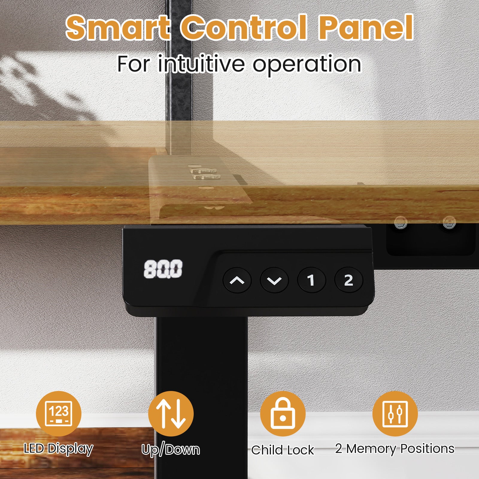 Electric Standing Desk Frame Height Adjustable Computer Desk Base with LED Display-Black