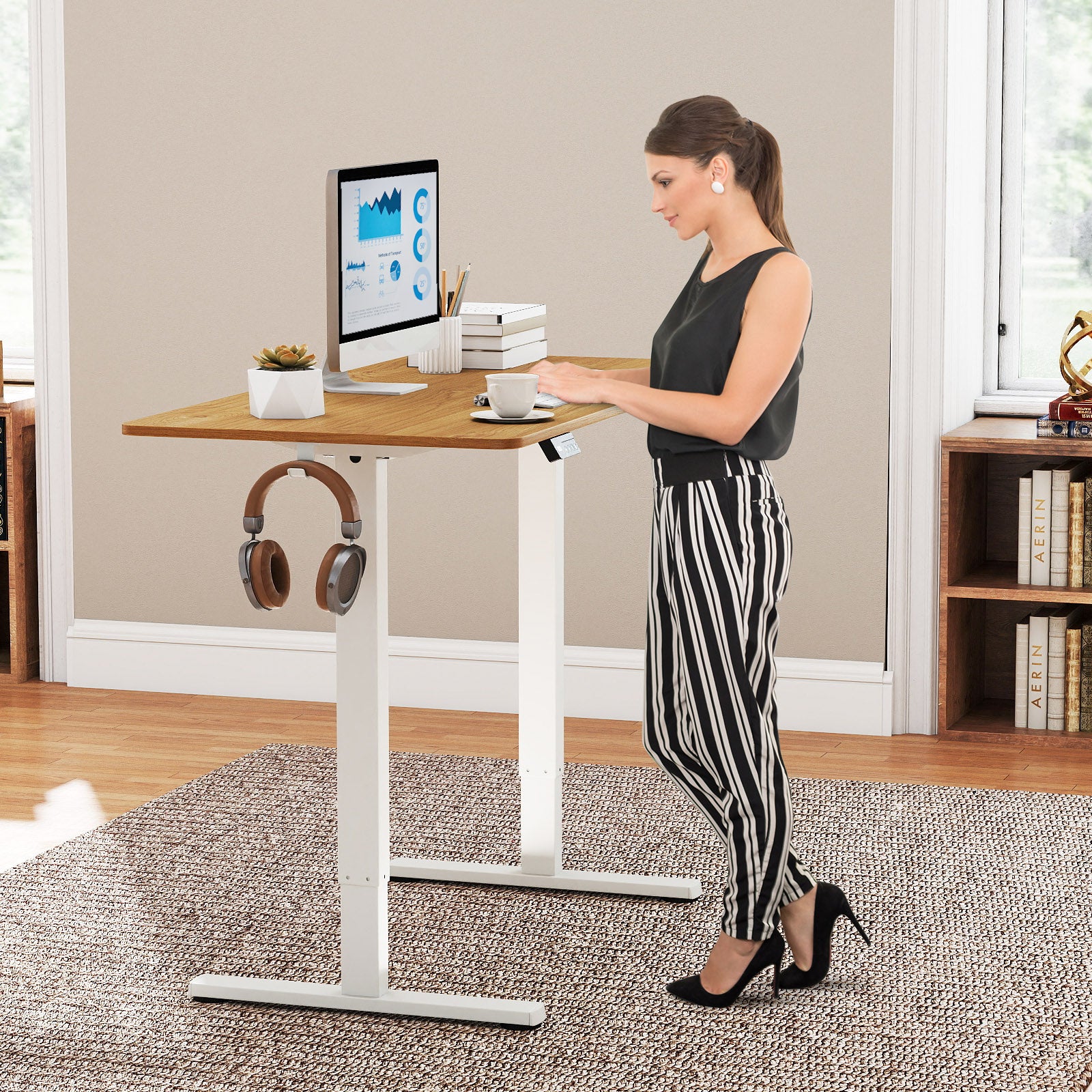 Electric Standing Desk Frame Height Adjustable Computer Desk Base with LED Display-White