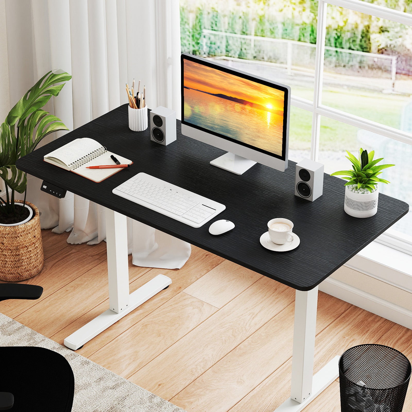 Electric Standing Desk with LED Display and 2 Memory Height Settings-Black