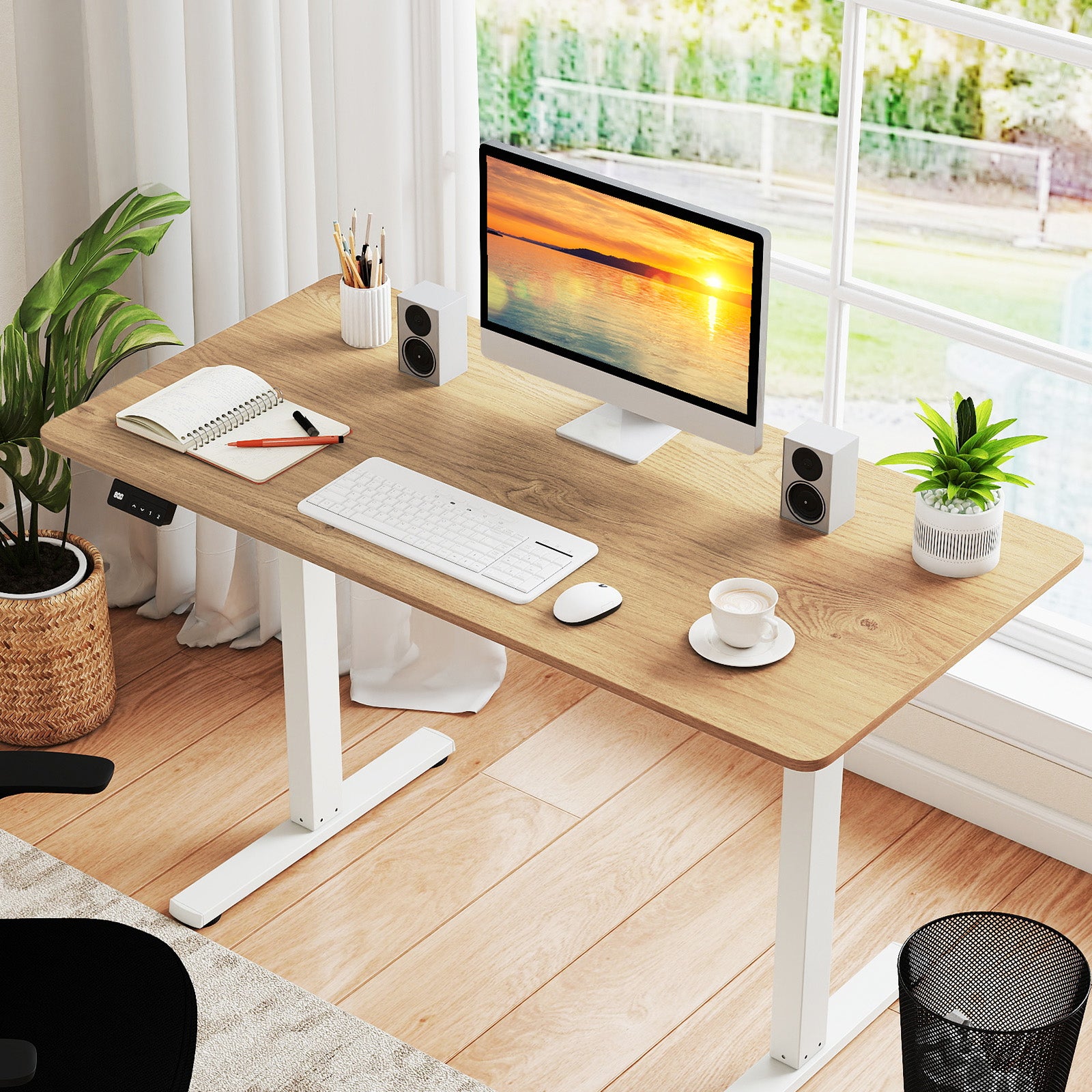 Electric Standing Desk with LED Display and 2 Memory Height Settings-Natural