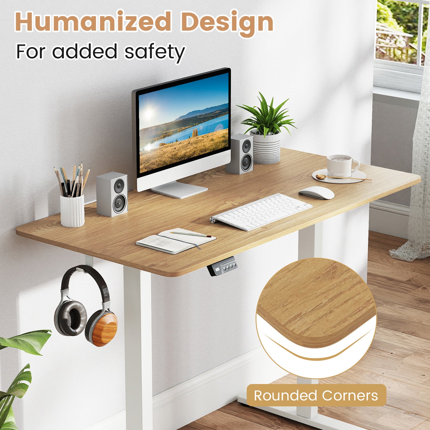 Electric Standing Desk with LED Display and 2 Memory Height Settings-Natural