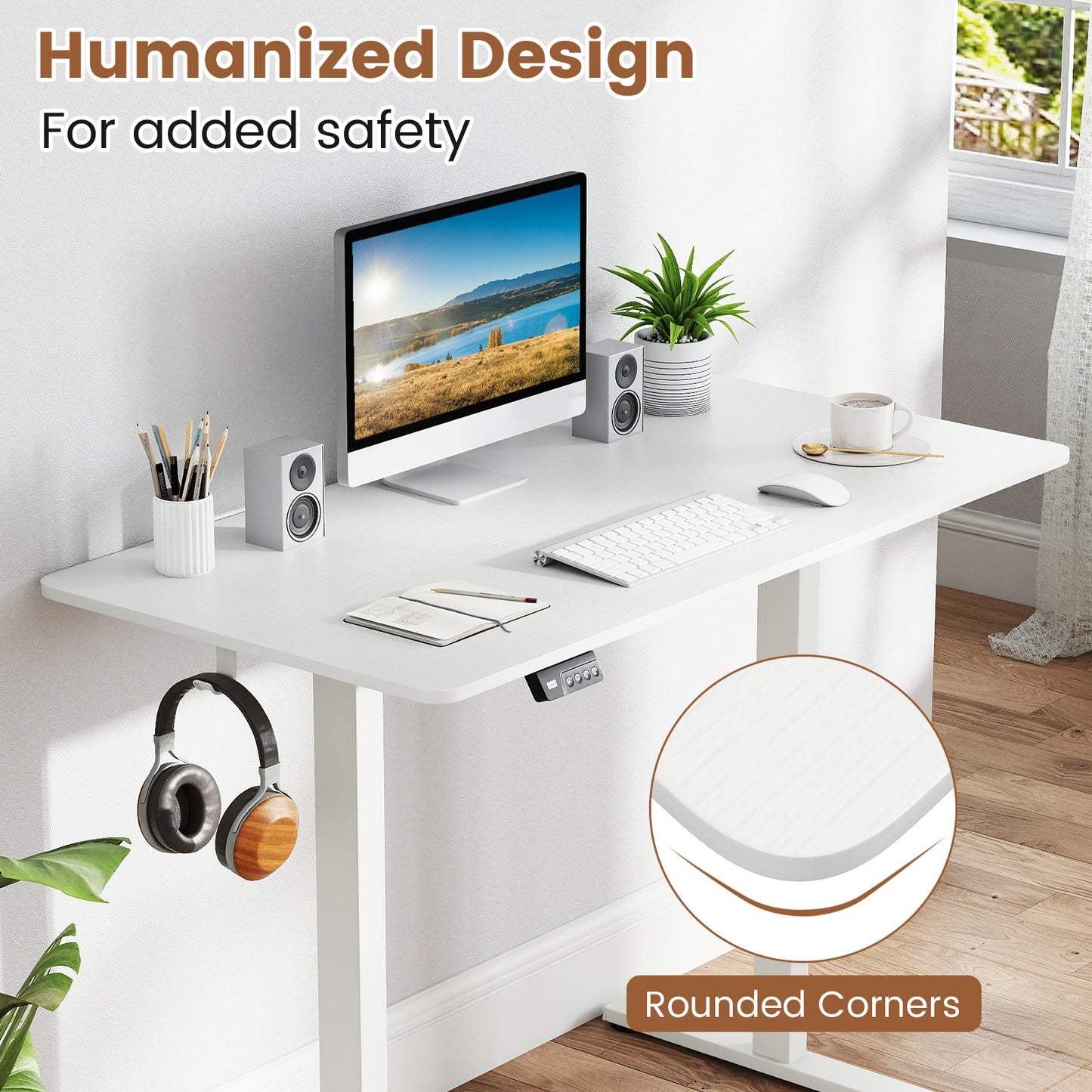 Electric Standing Desk with LED Display and 2 Memory Height Settings-White